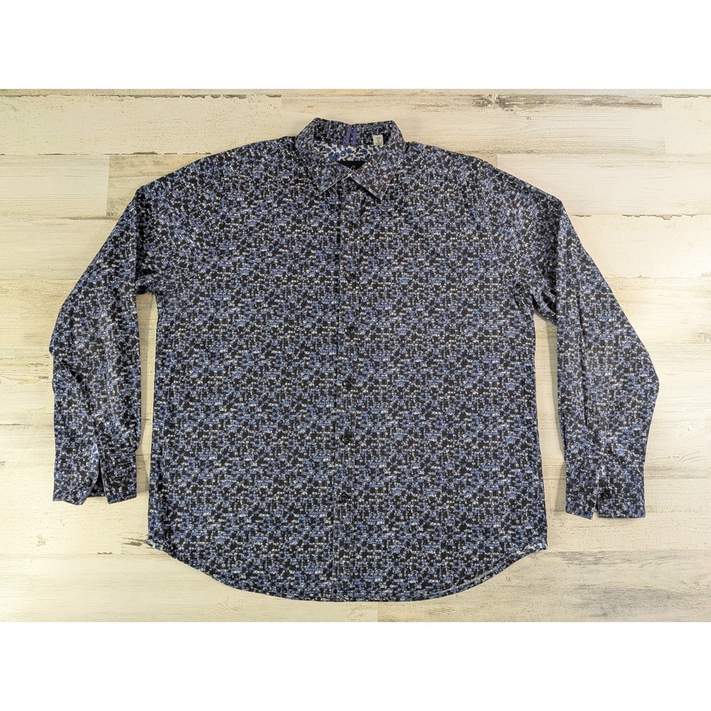 Robert Graham Shirt Mens Large Tailored Fit Black Blue Geometric Button Up